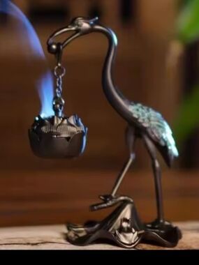 Leica Bronze Crane Incense Holder with Green Patina Accents NWOT